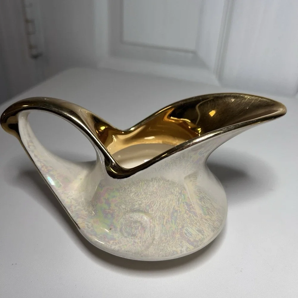 Vtg Pearl China Company Iridescent Lusterware Creamer‎ Sugar 22k Gold Trim